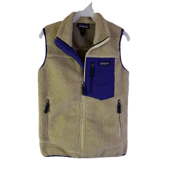 Patagonia Deep Pile Fleece Contrast Pocket Spell Out Vest Jacket - Picture 1 of 9